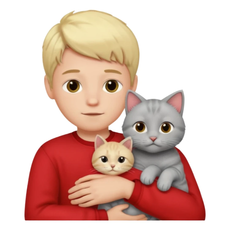 Make 1 gray cats cudling a kid that’s a boy wearing all red and he’s blond sticker