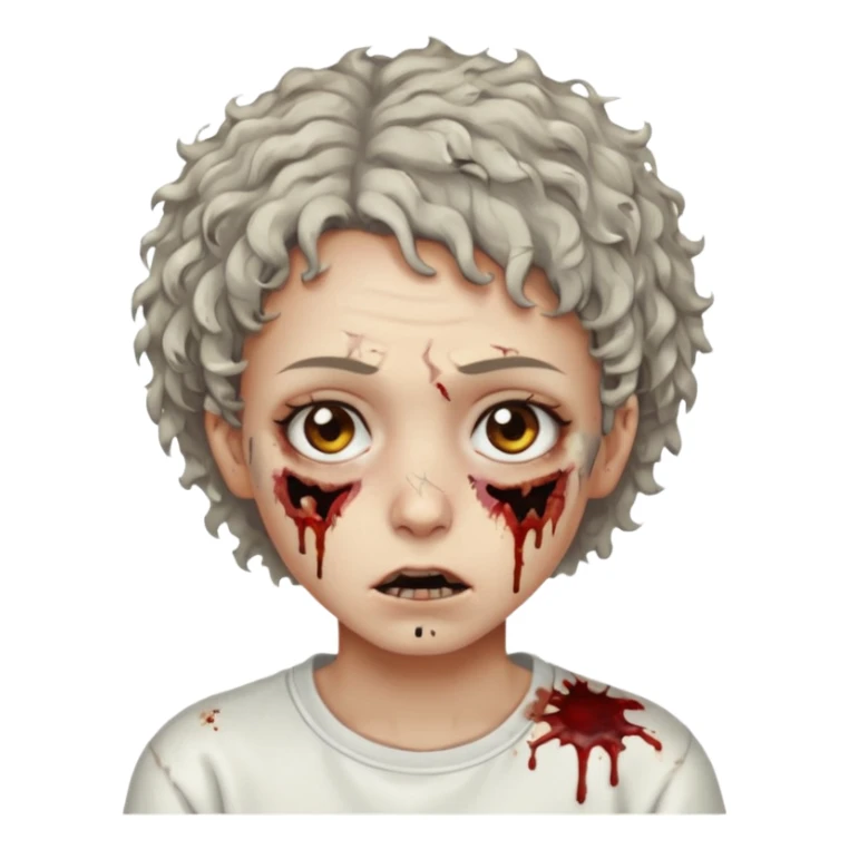 zombie with short curly hair and brown eyes wearing a white sweat sticker