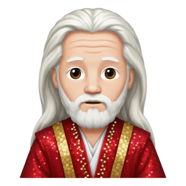 Moses from The Bible with long white hair, red sequin outfit sticker