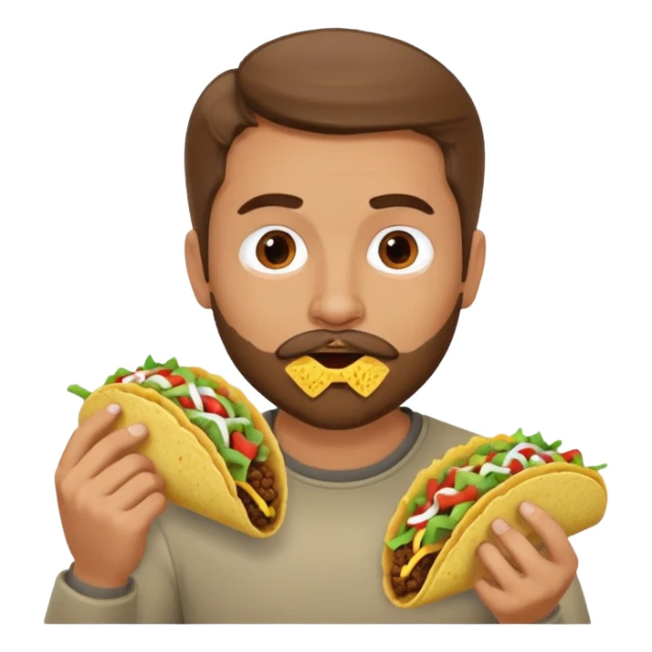 White man with brown hair and a gray goatee eating a taco sticker