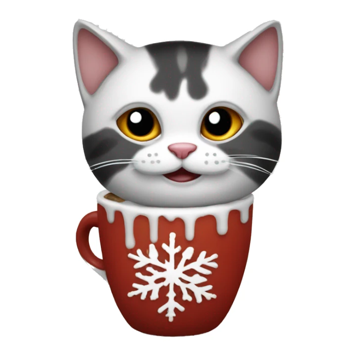 Christmas cat black and White with hot chocolate  sticker