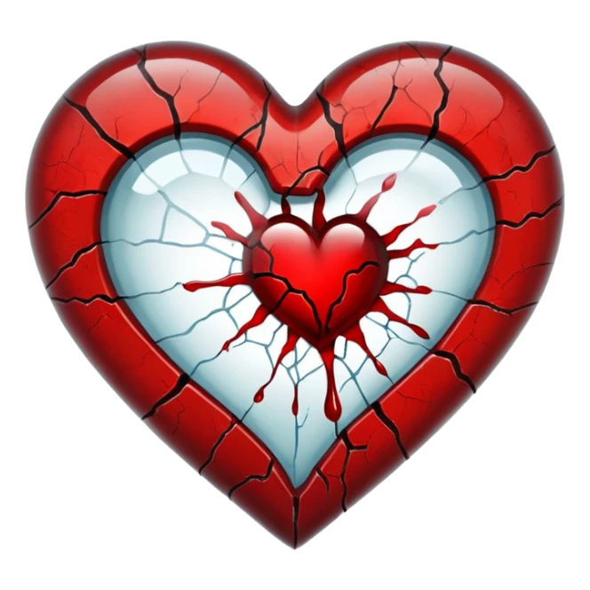 cracked glass heart with blood liquid inside, some blood seeping from cracks sticker