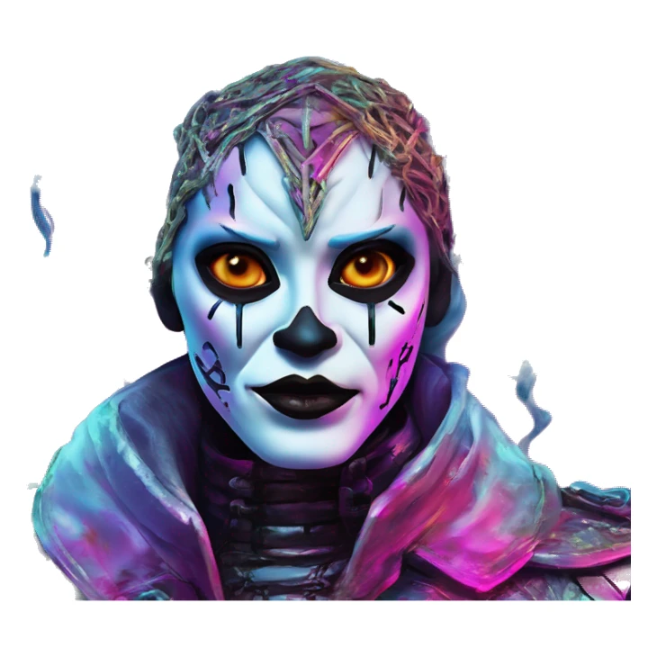 Synthwave Bond in Lordi style, oil paint, epic eyes, intricate lips, exquisite pose, beautiful, desirable, logical sticker