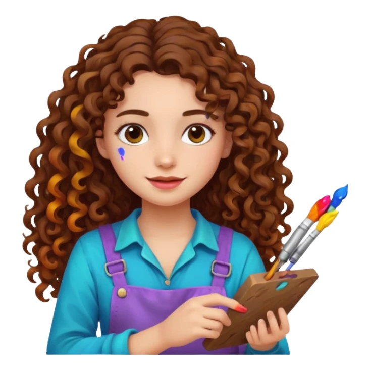 girl with long curly brown hair craft sticker