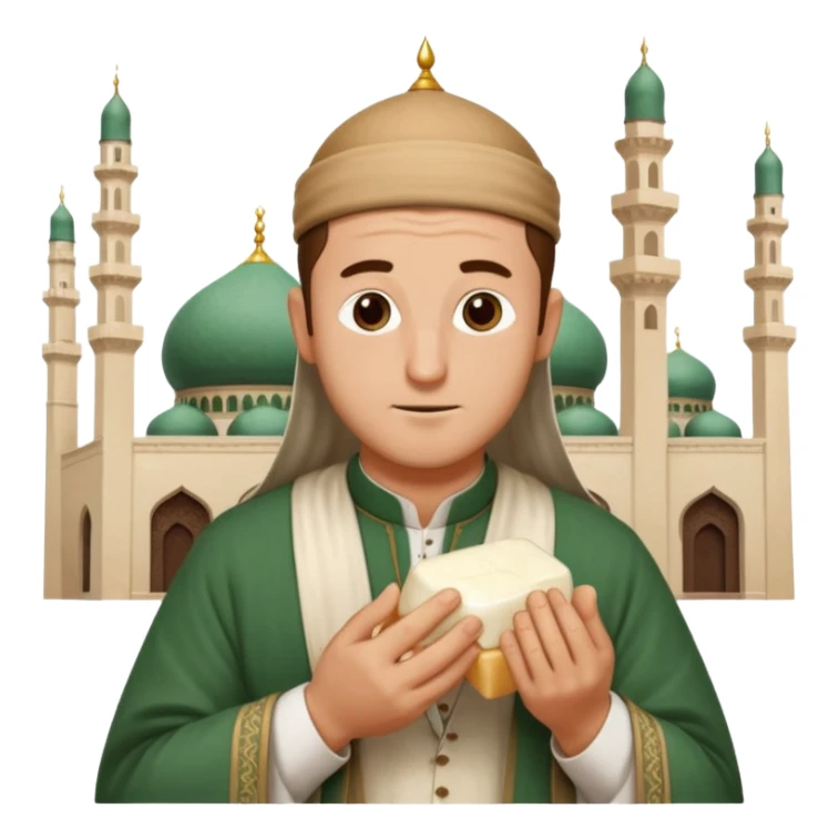 some guy eating 1kg of mozzarella, make it nepalese, more brown, slightly less brown, in a mosque, praying sticker