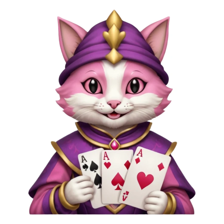 court jester cat medieval, poker card ace, pink, face only sticker