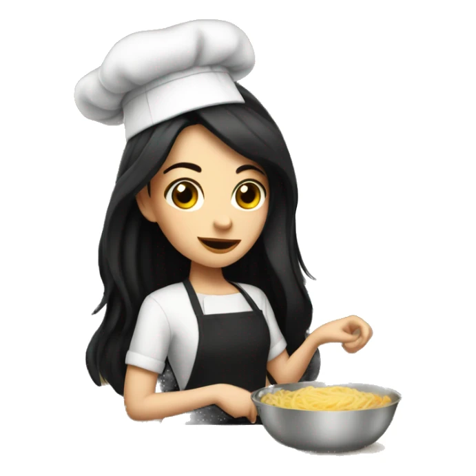 Pale girl with long black hair cooking dinner  sticker