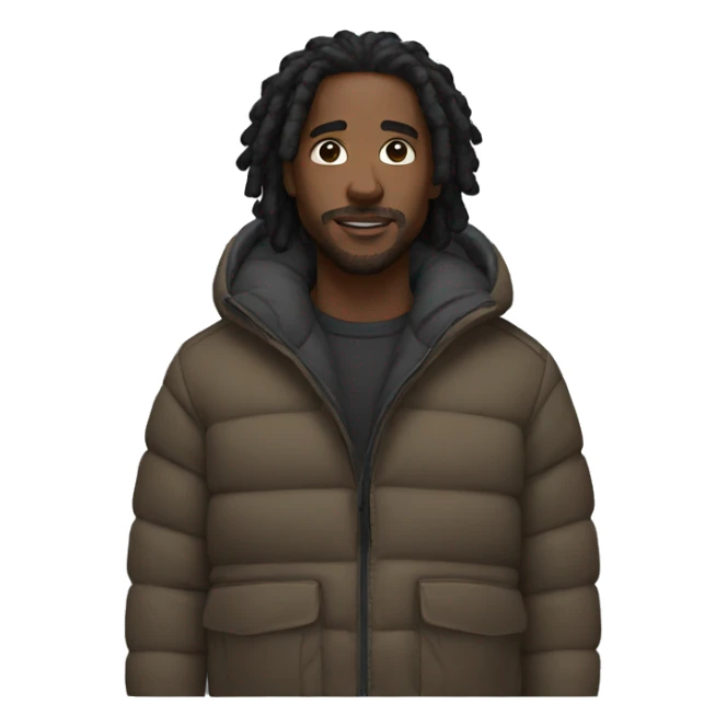 Black guy with short black dreadlocks and brown eyes and a puffer jacket sticker