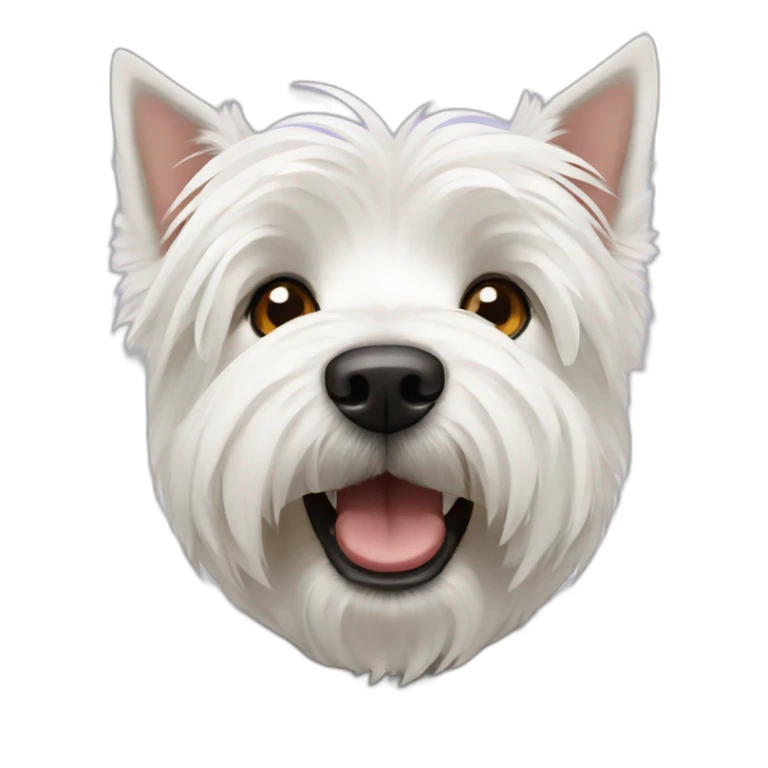 West Highland white terrier with a broken nose sticker