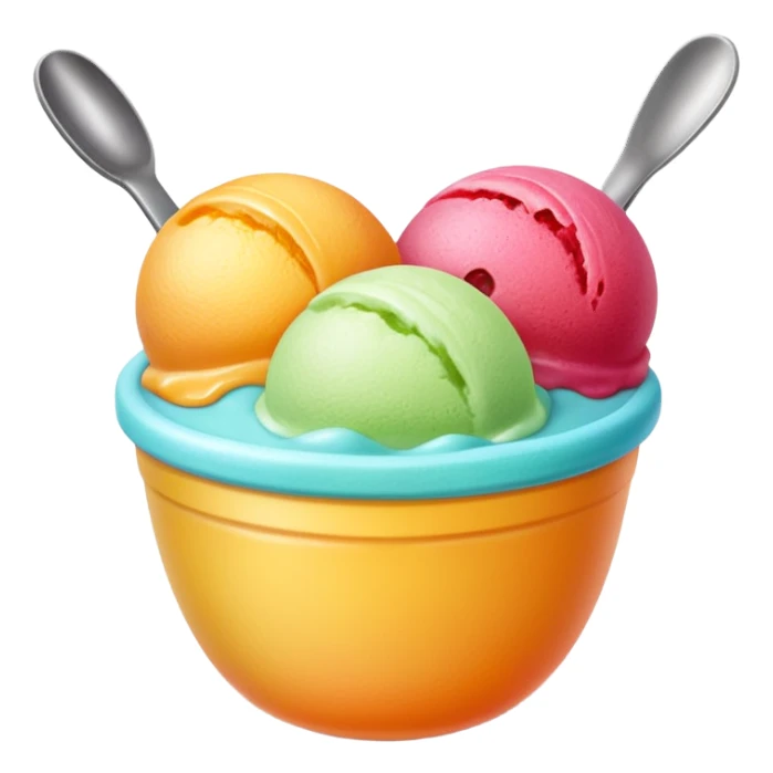 two or three scoops of bright fruit sorbet in a small cup, no spoon or garnish, soft lighting, subtle shadows, emoji scale sticker