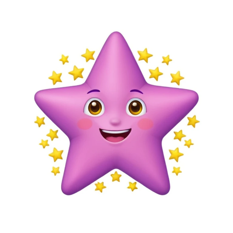 charming pink star with a cheerful expression, small yellow stars around it, purple background sticker