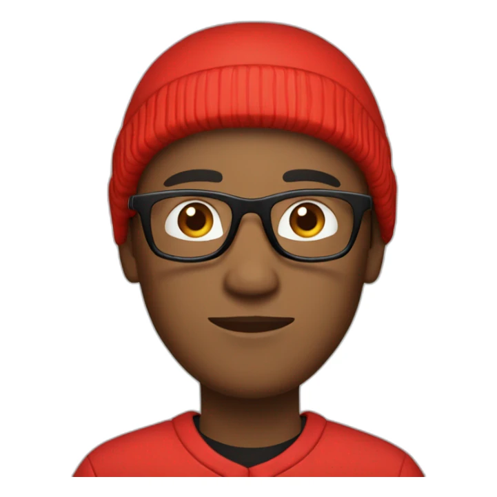 Man with red hoody, short hair and black basecap wearing black rectangular glasses sticker
