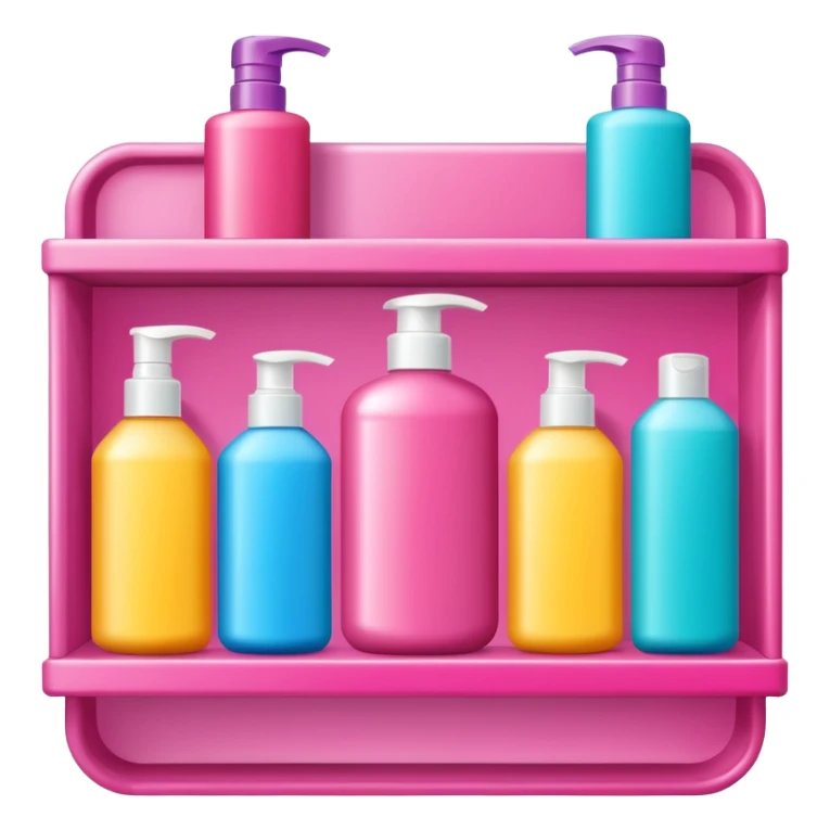 Shampoo bottle, color tube, and conditioner on a pink shelf sticker