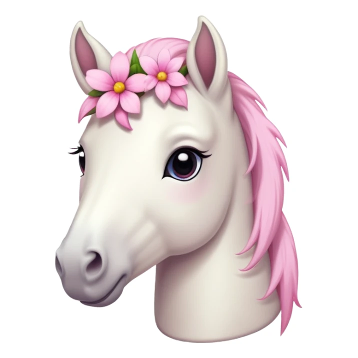 Une tête de poney blanc avec des fleurs rose sur la tête  sticker