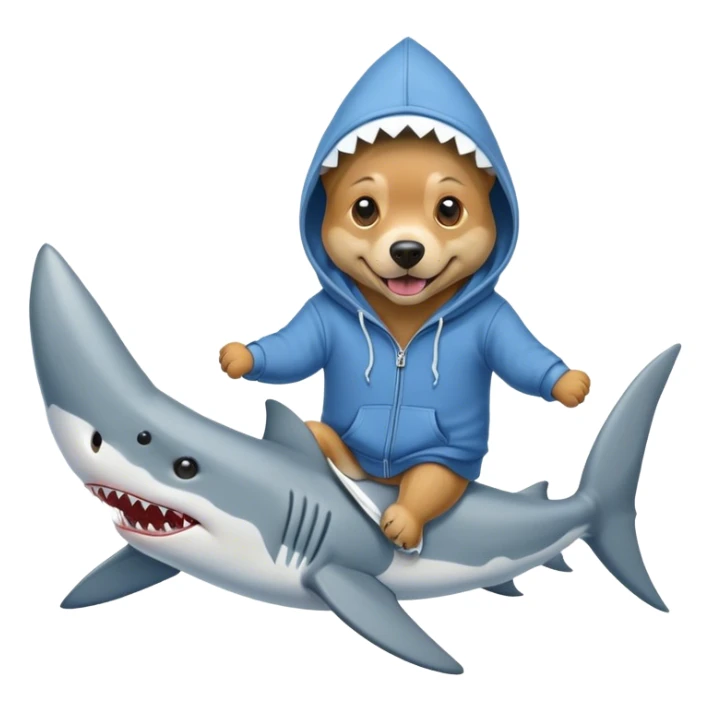 Dog in hoodie riding shark sticker
