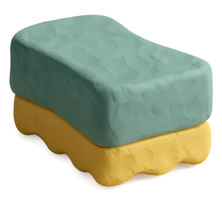 cleaning sponge in claymation style, pastel colors, visible fingerprints sticker