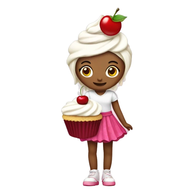 Cupcake themed girl, with cupcake case as a skirt, hair made of cream with a cherry in it sticker