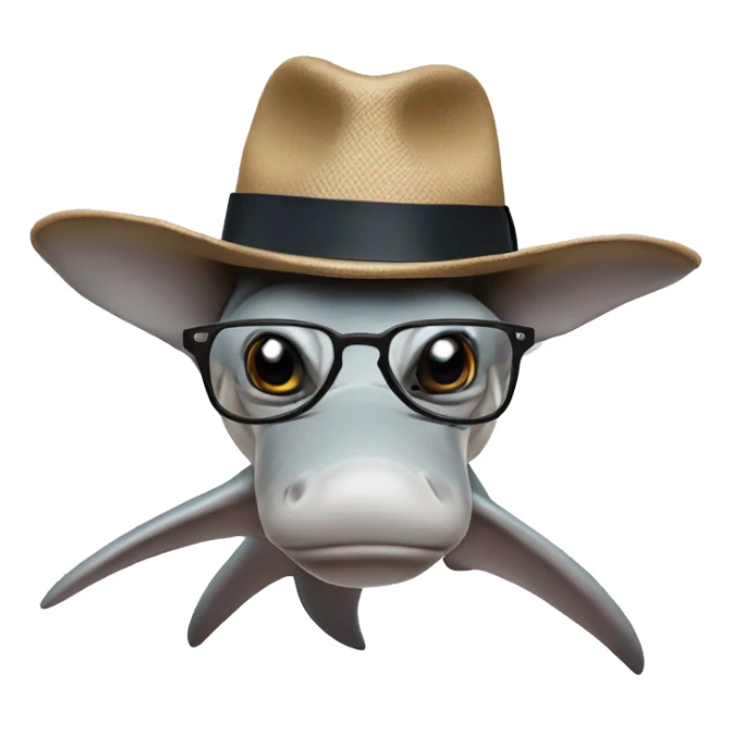 Hammerhead shark with clear reading glasses and a LA hat  sticker