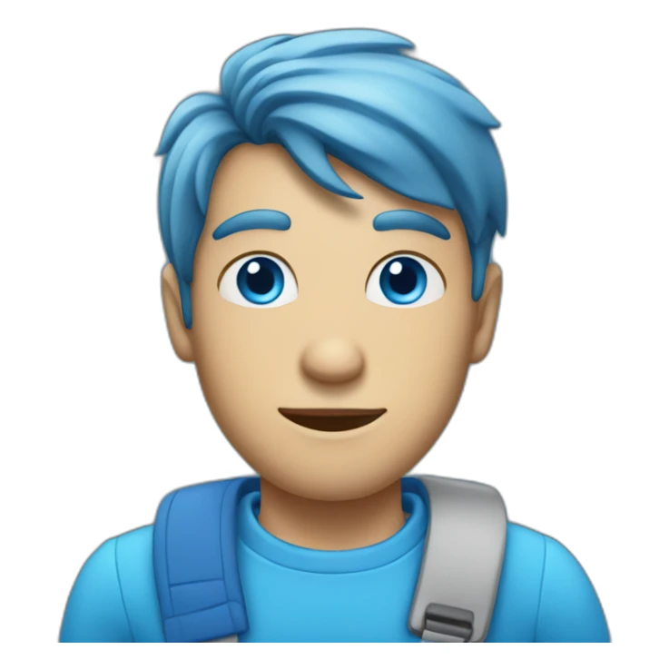A guy With a blue rair and a in he head with a blue eyes and a blue outfit sticker