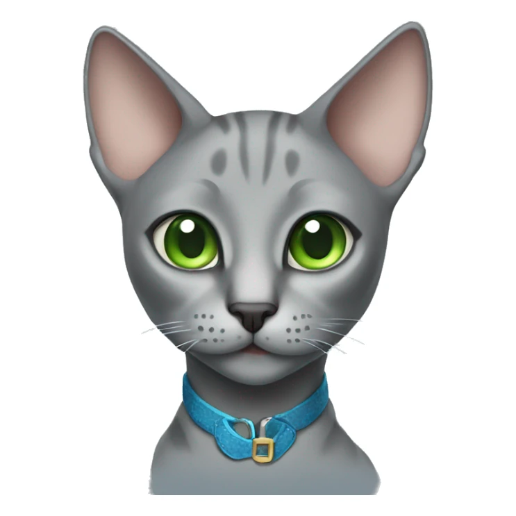 grey oriental cat with green eyes and blue collar sticker