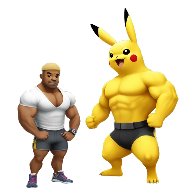 Pikachu and his bodybuilder friend in gym  sticker