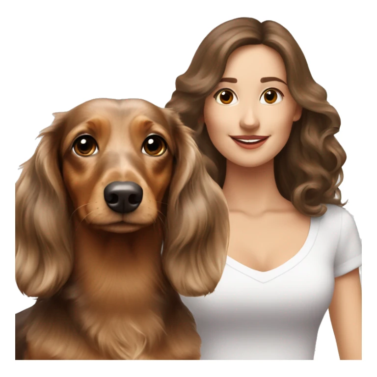 Two Tri Merle long haired Dachshunds together with brown haired woman  sticker