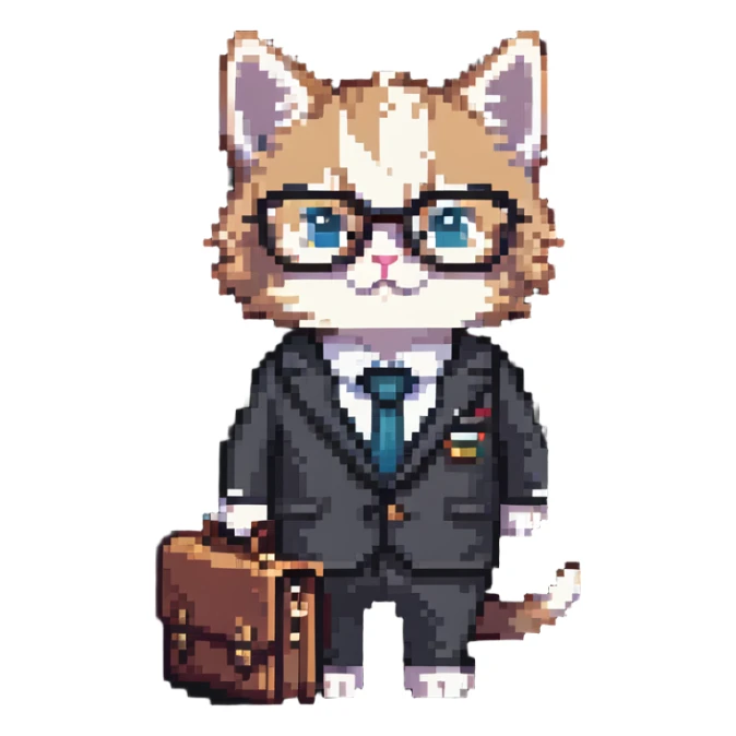 kitten in a suit holding a briefcase and wearing glasses sticker