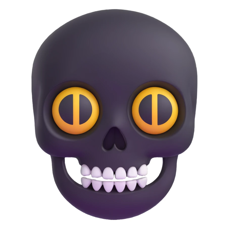 happy emoji face with skull-shaped eyes sticker