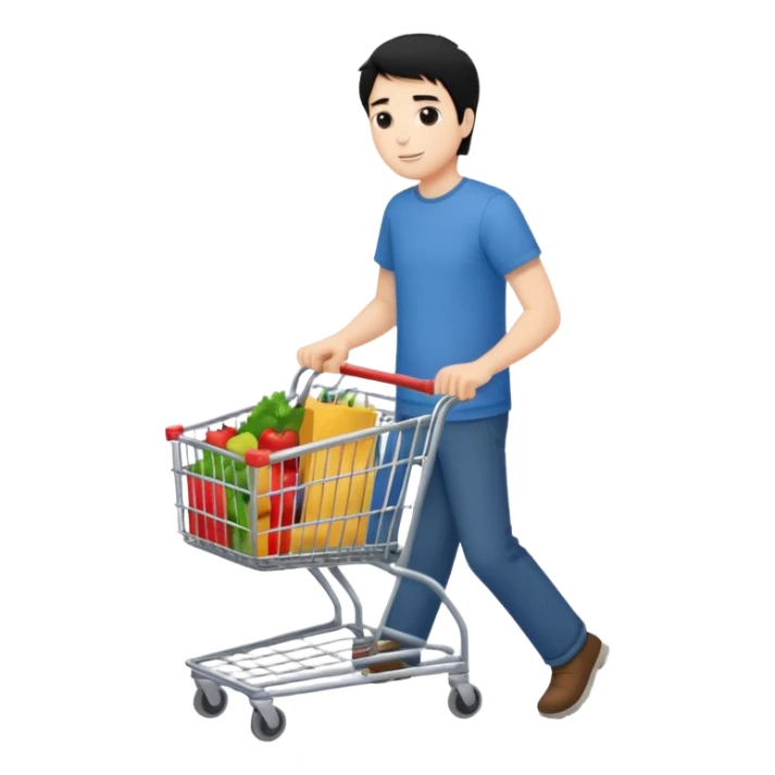 man-with-a-shopping-cart-full-body black hair sticker