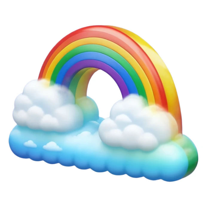 3D render of Rainbow, miniature weather phenomenon, volumetric particle effects, translucent arc with Red, Orange, Yellow, Green, Blue, Violet, elemental energy, emoji style, isolated on white background --v 6.0. sticker