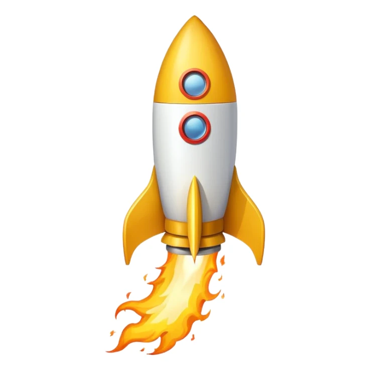 Prompt 18: "Ecom Accelerator…"
Graphic: 🚀 Rocket icon (white with yellow flame).
Animation: Rocket launches upward with trail.
Background: Transparent. sticker