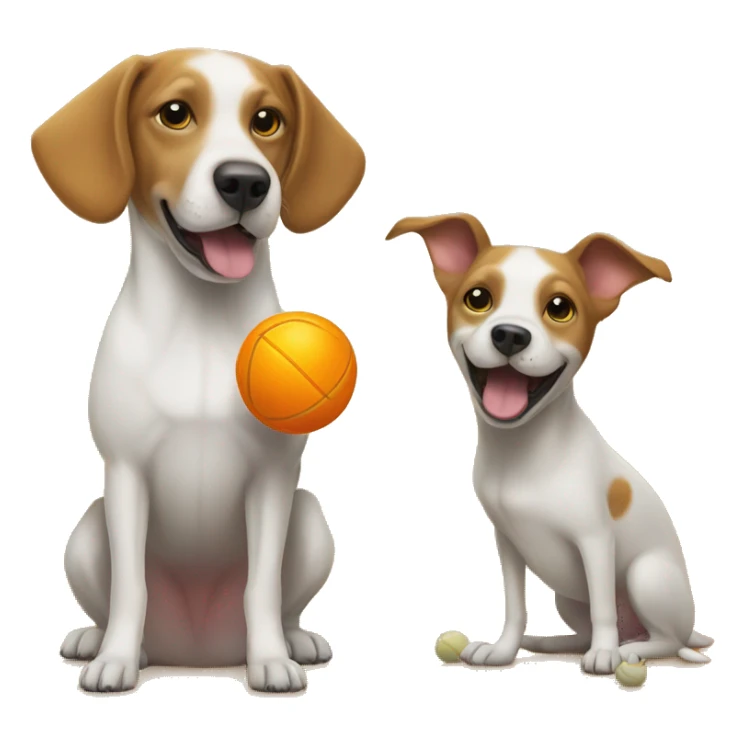 dog with yellow ball and dog with orange ball sticker