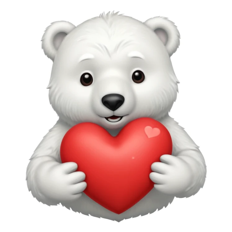 Create an animated polar bear mascot , squeezing a large red heart sticker