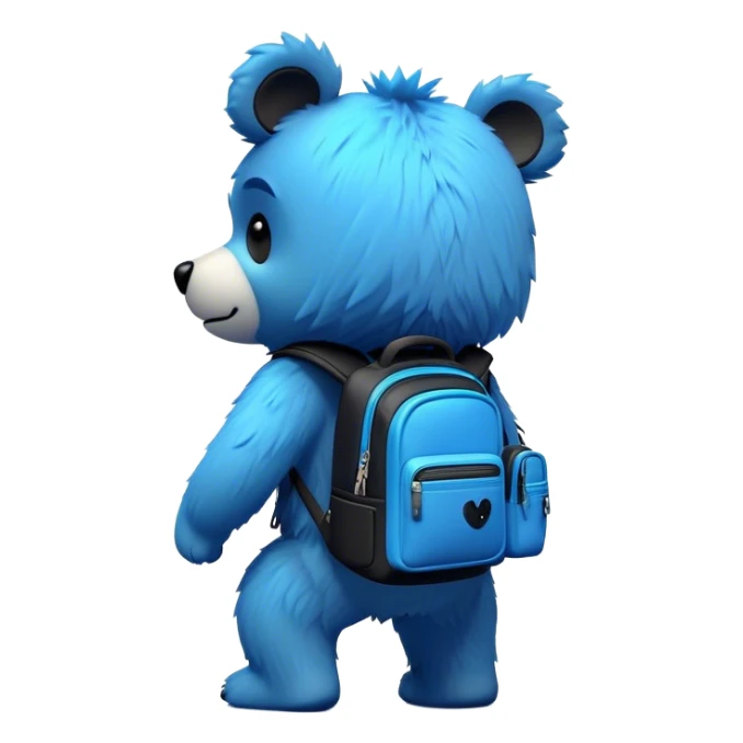3D, adorable little Pixar style blue neon punk bear with a black backpack, ultra detailed, each lash, eye, and strand of fur is shown in stunning detail as though captured in a timeless photograph, rich textures, visually rich, so lifelike it feels like it could leap off the page at any moment sticker
