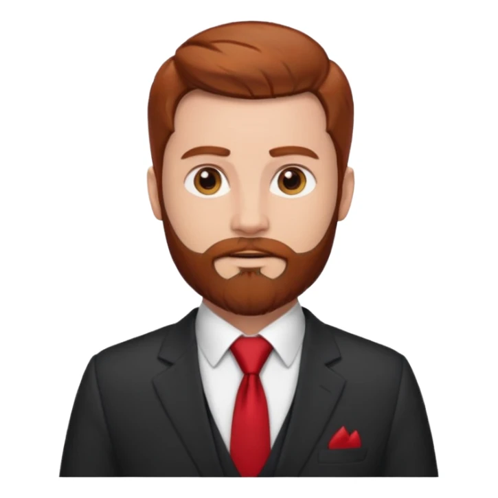 ["Fair-skinned man with reddish-brown hair and a full beard, wearing a suit and red tie."] sticker