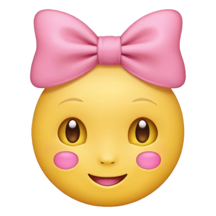 Yellow Emoji with pink bow, cute face with blush, no hair  sticker