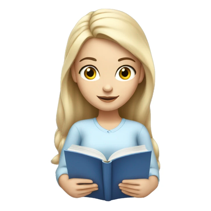 White Smart girl with blue eyes and light skin with hair pulled back  doing reading a book  sticker