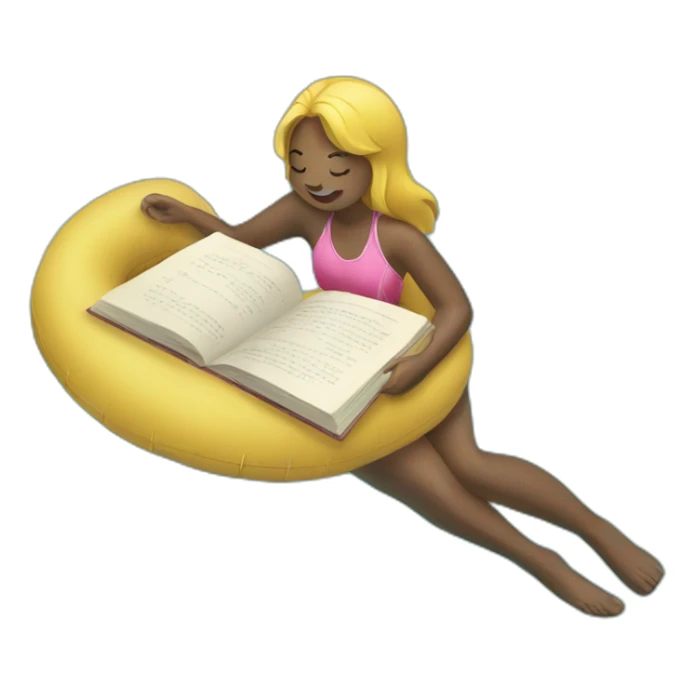a girl swimming in the pool with a book sticker