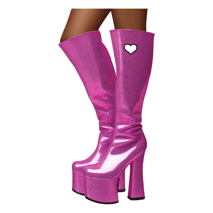 glittery platform knee high gogo boots with no laces with heart on side sticker