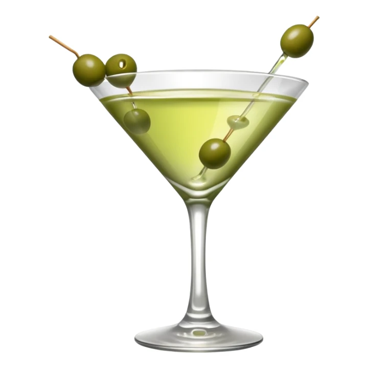 martini with 3 green khaki olives all stuck at the same 1 stick and same size . liquid should be a clear color like water kinda  sticker
