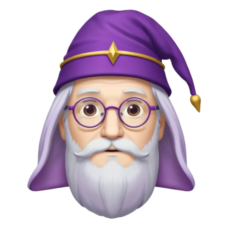 dumbledore, long white hair, wear purple magic hat, glasses sticker