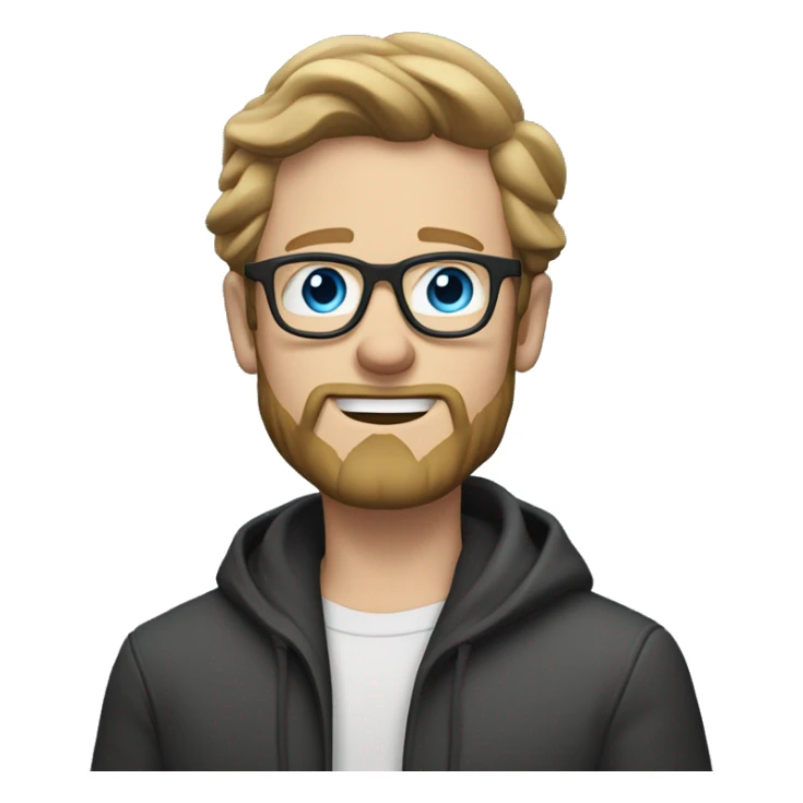 white guy with beard, dark blond hair brad pit style square glasses blue eyes in a light black jacket with white undershirt waving hello sticker