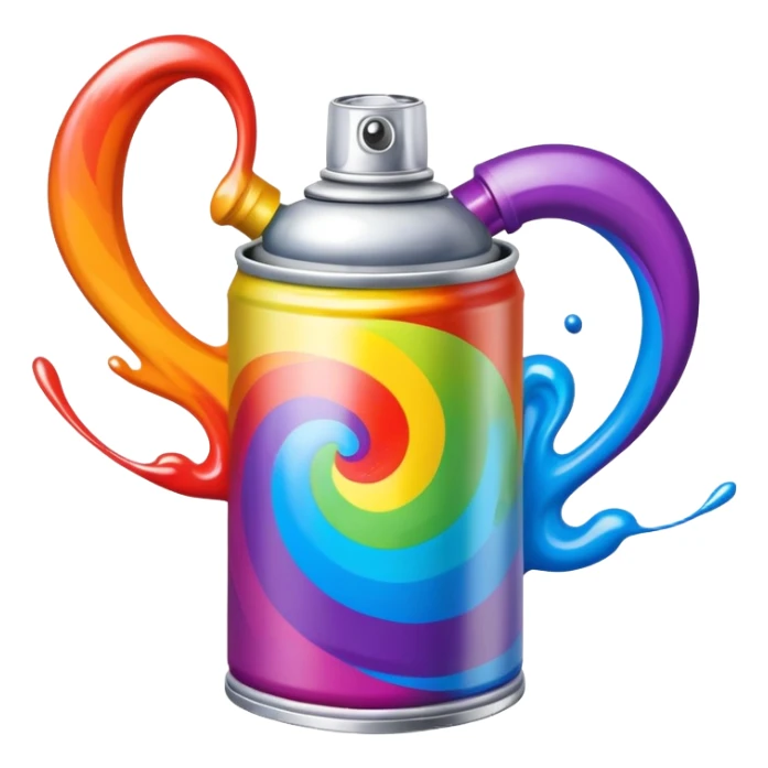 Multicolored spray paint can with vibrant rainbow colors swirled together on the can body sticker