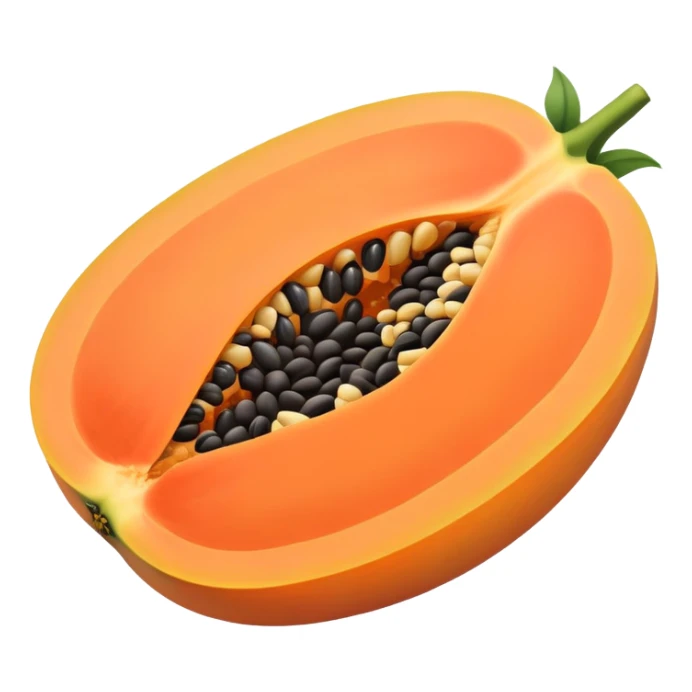 papaya cut in half, showing black seeds sticker