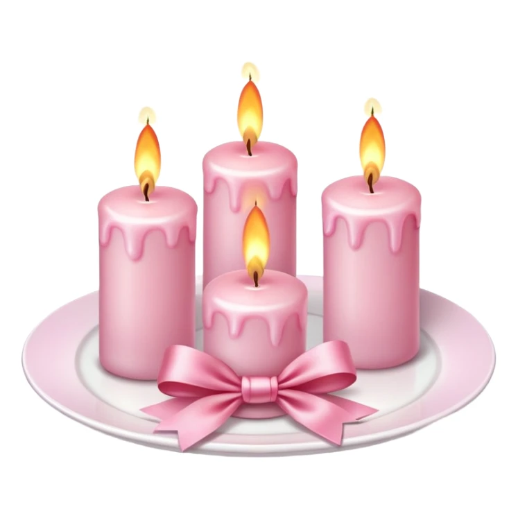 light pink burning candles with bow on white plate sticker