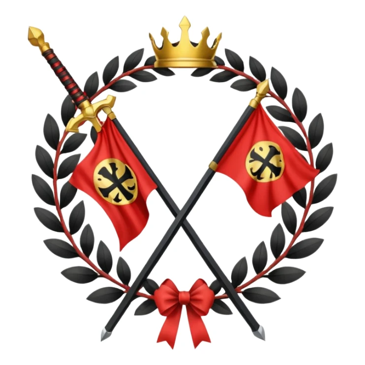 two red diagonal stripes black stripe flag with golden wreath and golden sword in center sticker