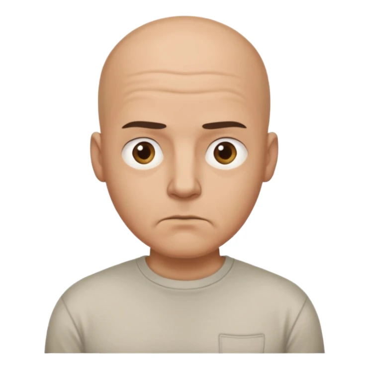 bald man with t shirt with doubting face sticker