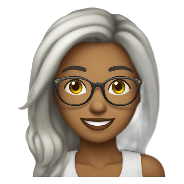 mulher de cabelo curto usando oculos redondo branco, feliz sticker