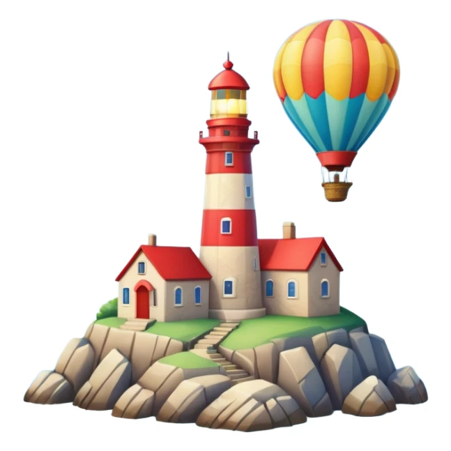An ocean with a hot air balloon and a lighthouse  sticker