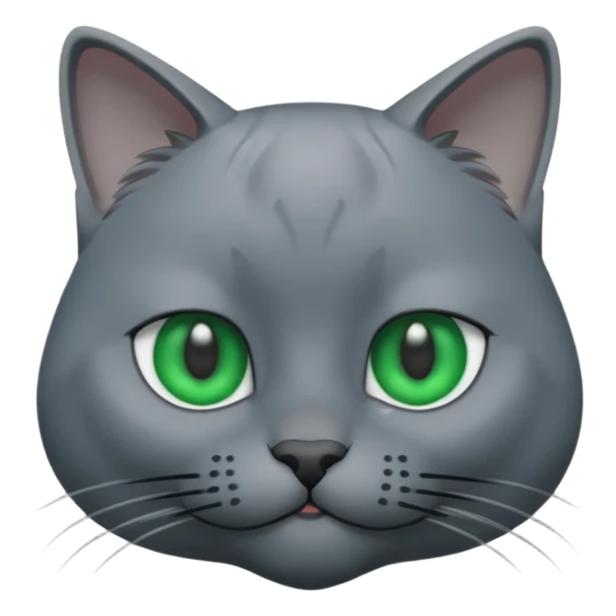 A 3D cartoon Russian Blue cat in cool silver-gray tone, smooth fur, green eyes, sleek lighting, cinematic 3D Memoji style. sticker
